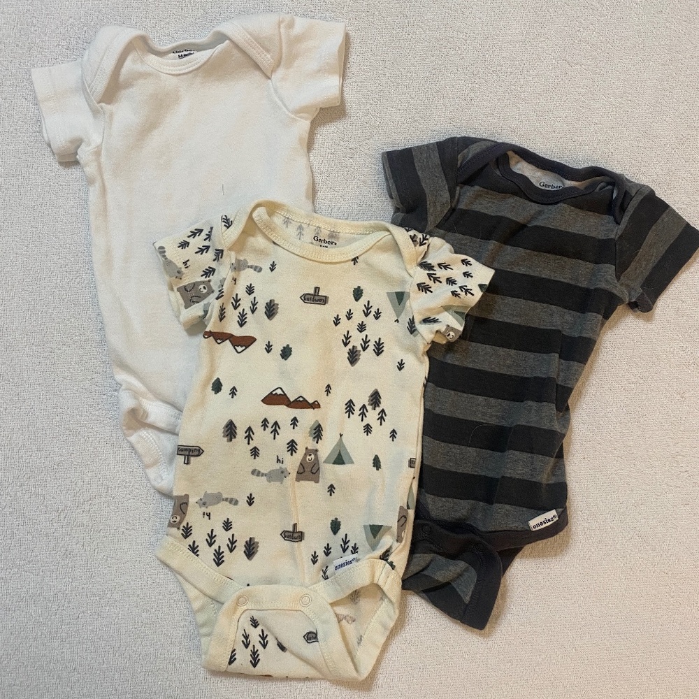Gerber Baby Bodysuits, White & Stripes & Camping